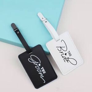 BRIDE & GROOM Luggage Tag Set Honeymoon or Wedding. Black & White. Brand New.